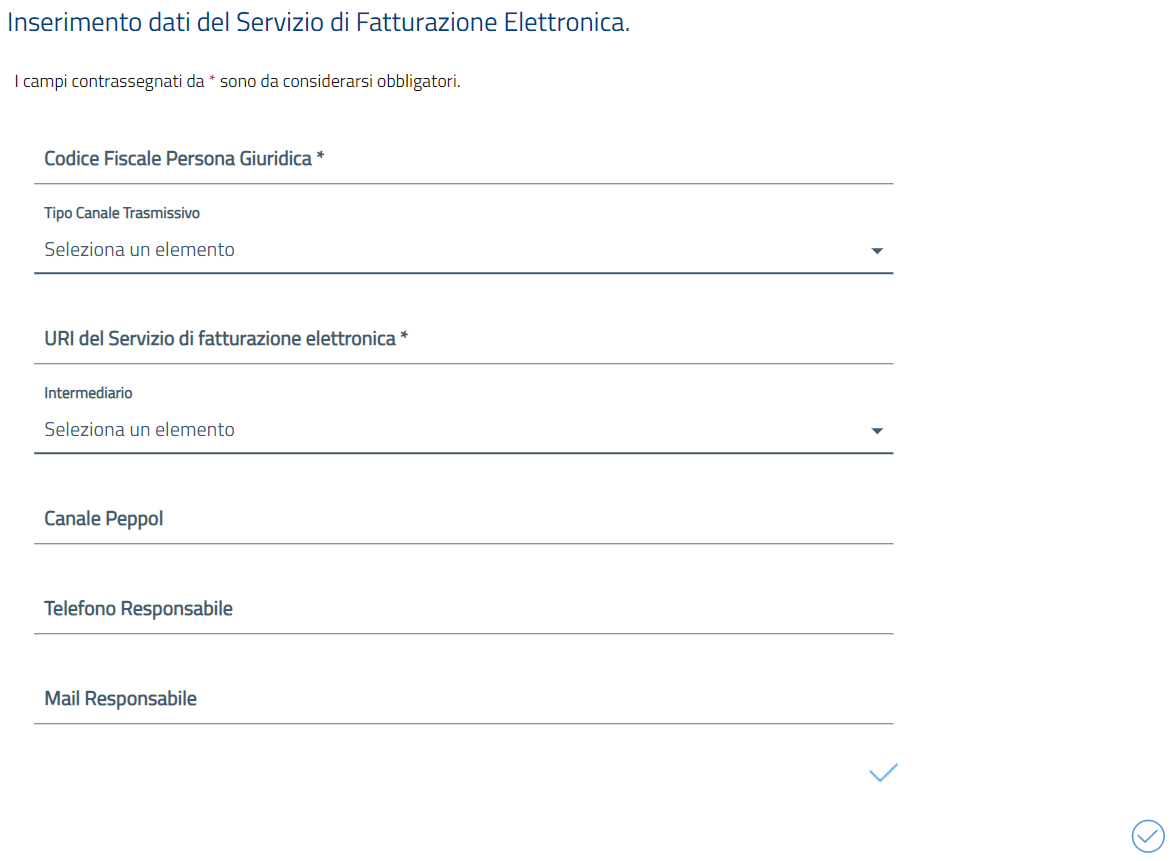 Dettaglio inserimento servizio di fatturazione elettronica